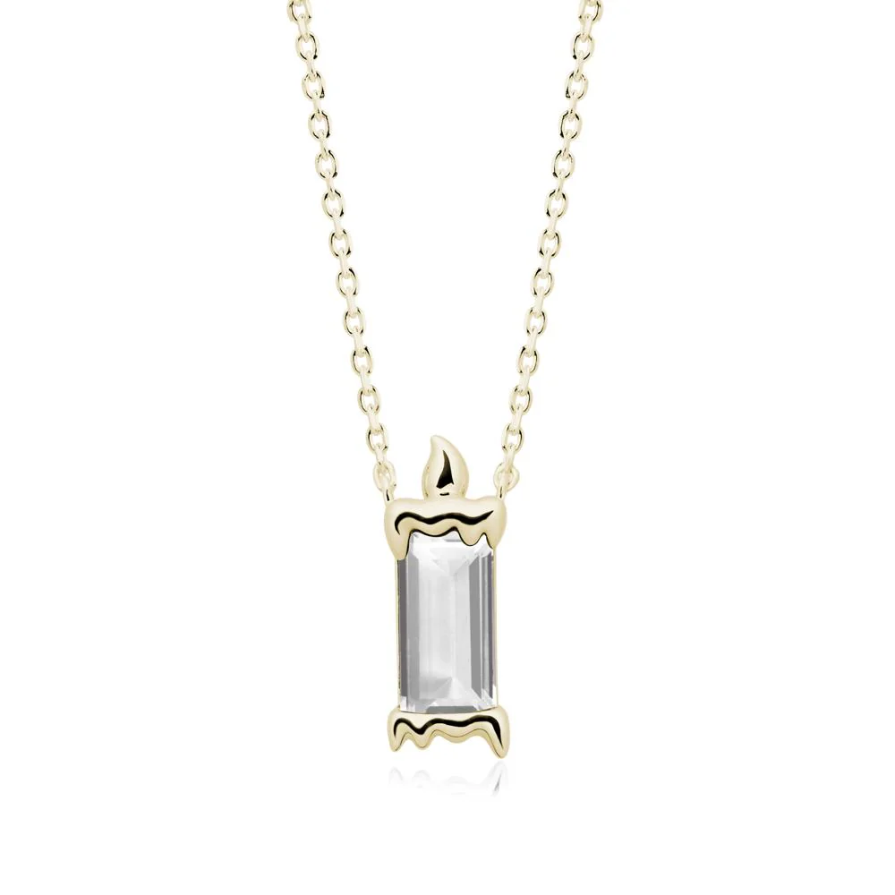 Whimsical Baguette White Topaz Candle Inspired Necklace - Image 4