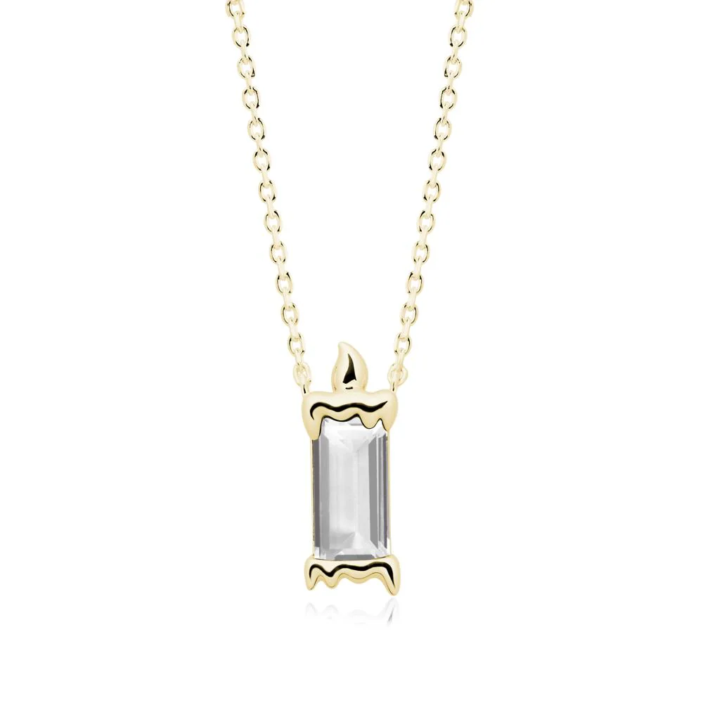 Whimsical Baguette White Topaz Candle Inspired Necklace - Image 7
