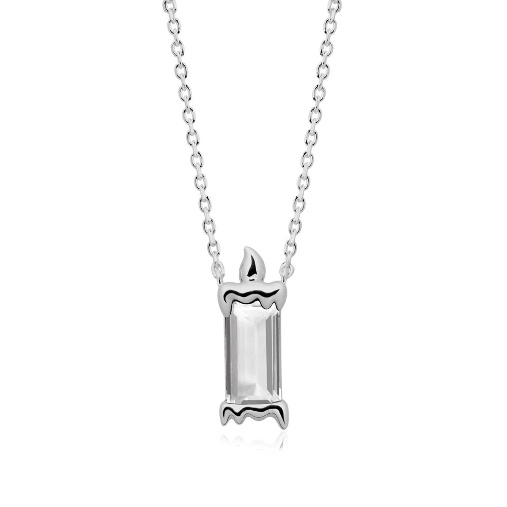 Whimsical Baguette White Topaz Candle Inspired Necklace - Image 9