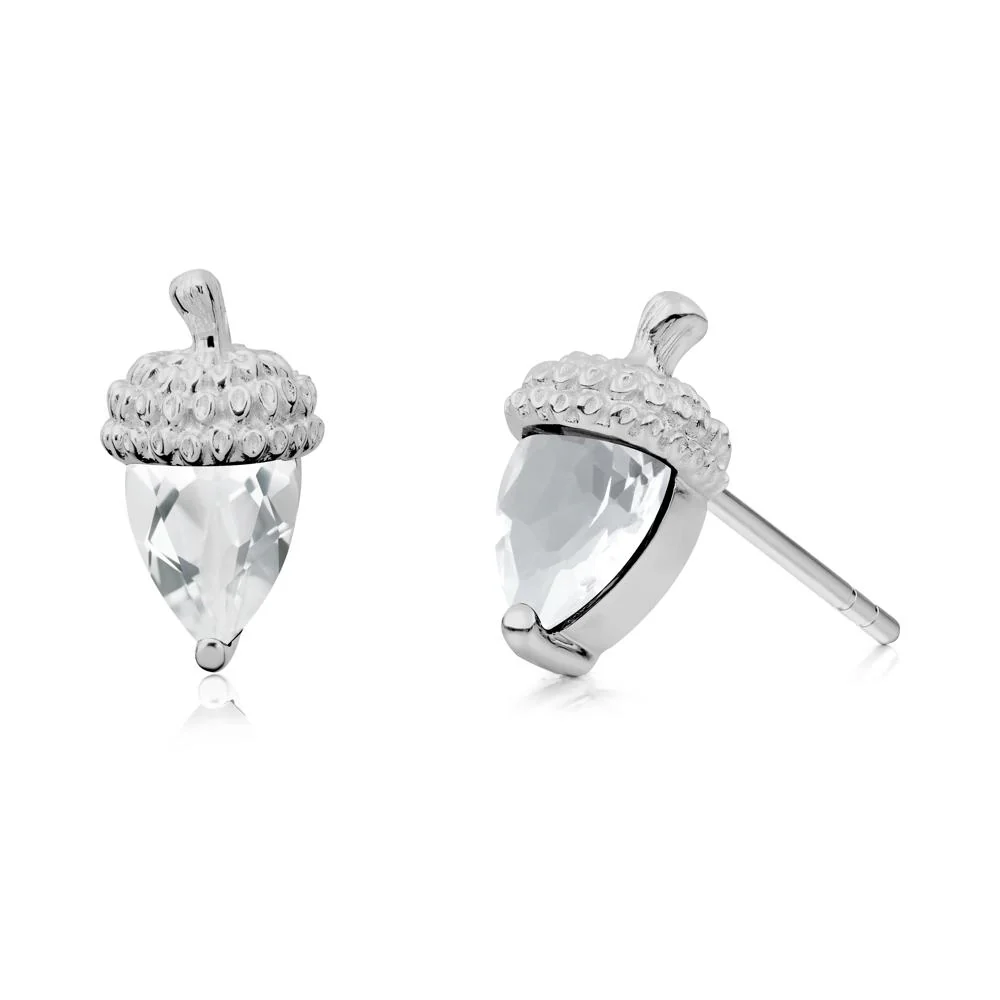 White Topaz Acorn Earrings - Image 3