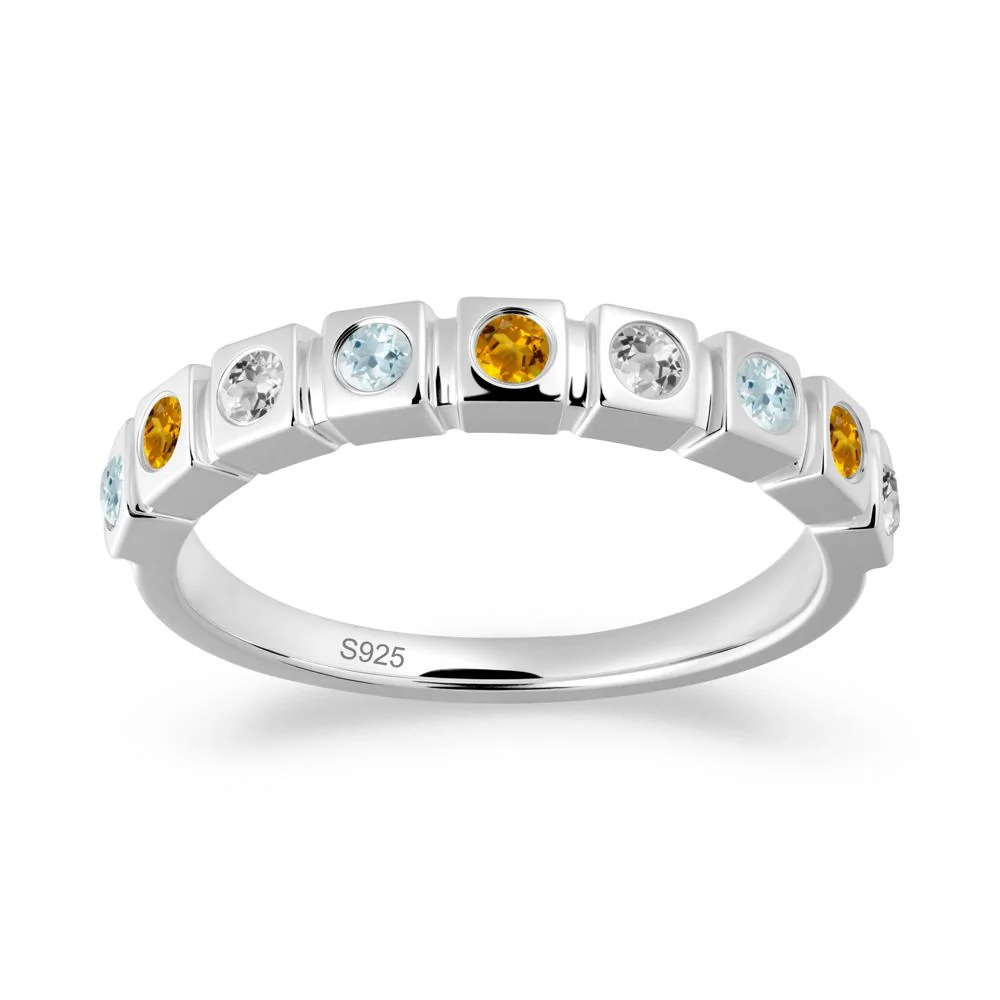 White Topaz and Aquamarine and Citrine Multi-Stone Ring