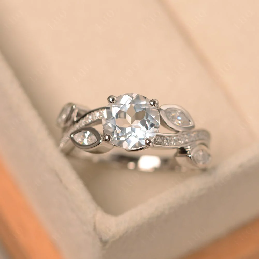 White Topaz Twisted Leaf Engagement Ring - Image 29