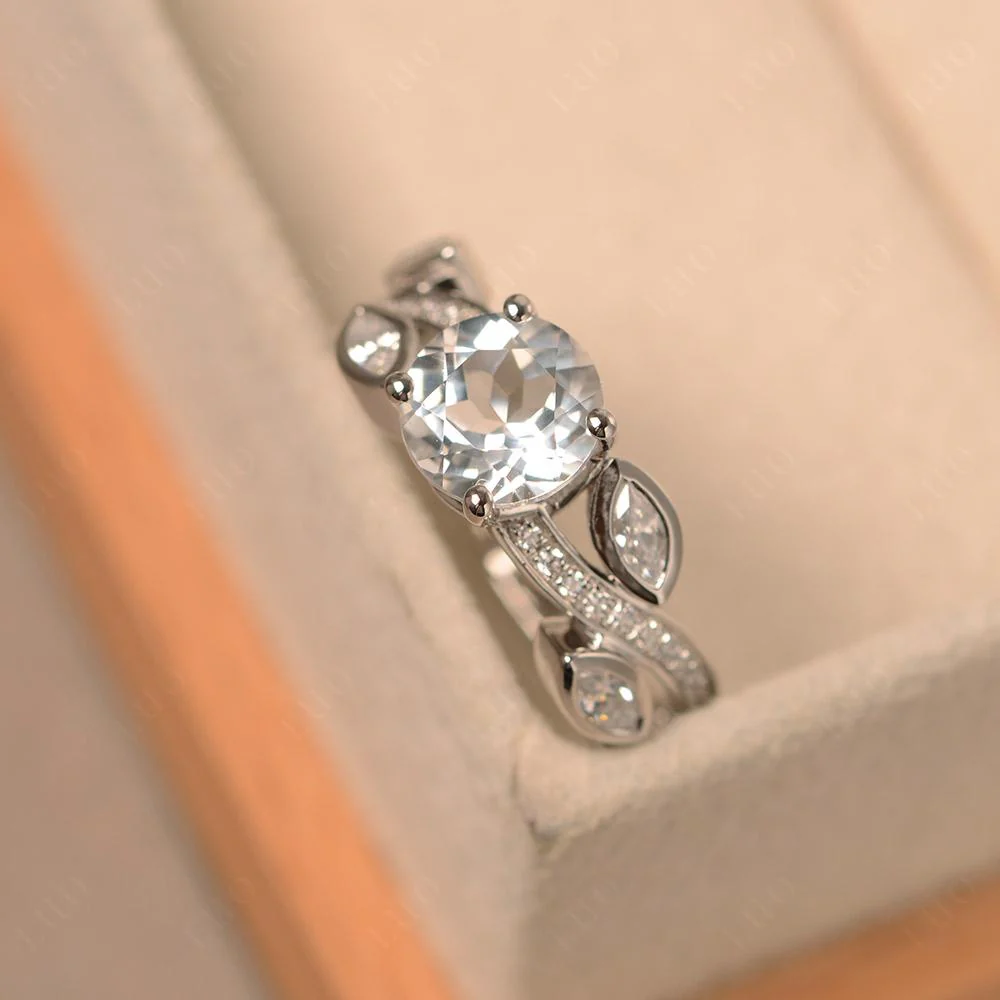 White Topaz Twisted Leaf Engagement Ring - Image 30