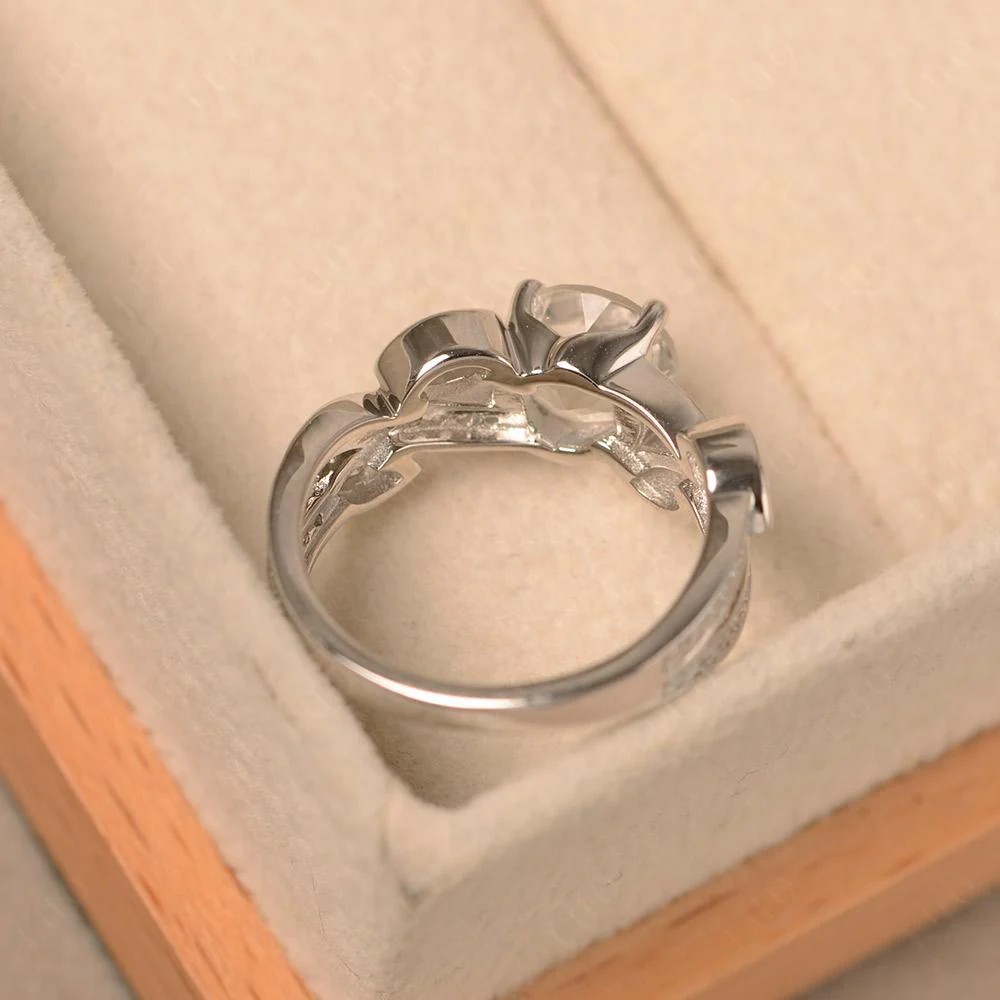 White Topaz Twisted Leaf Engagement Ring - Image 31