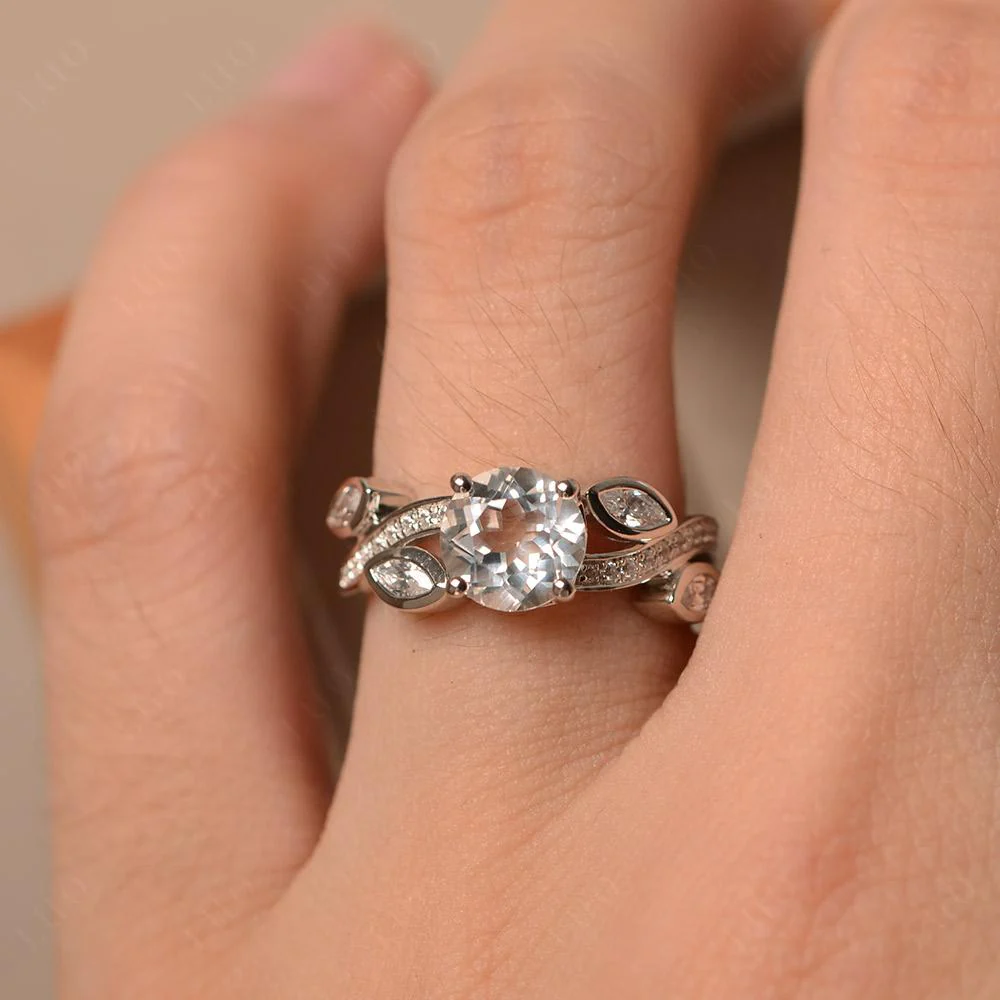 White Topaz Twisted Leaf Engagement Ring - Image 32