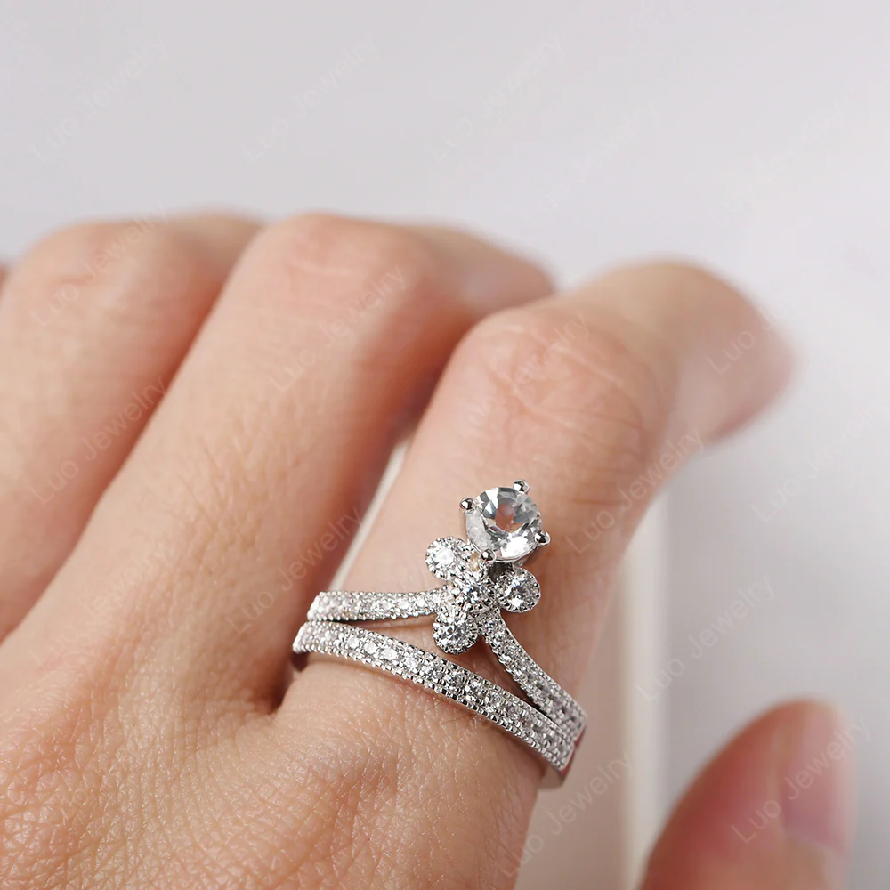 White Topaz Milgrain Bridal Ring Set - Image 5
