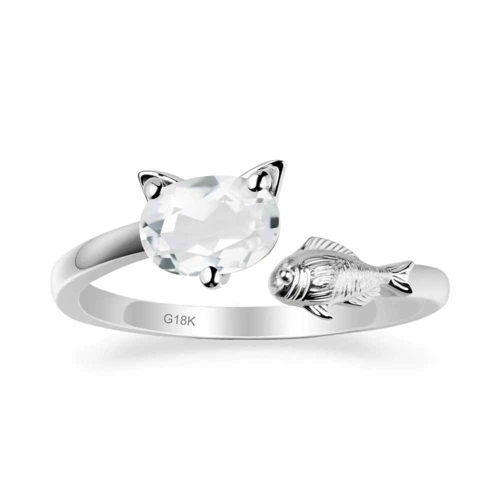 White Topaz Cat and Fish Ring - Image 6