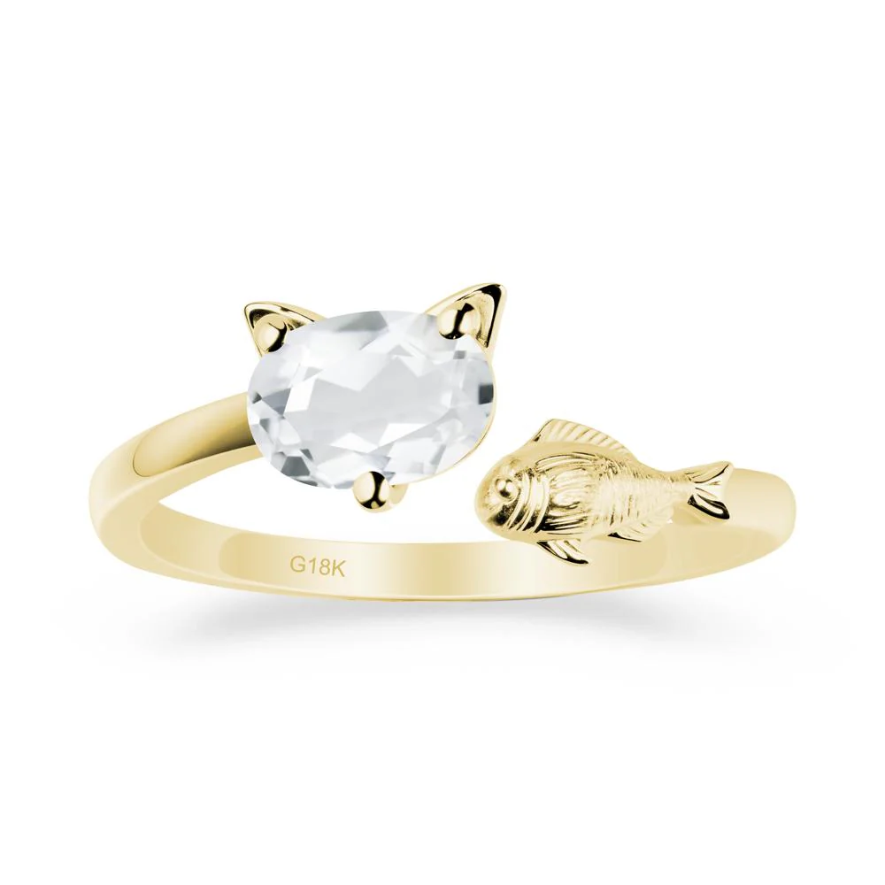 White Topaz Cat and Fish Ring - Image 7