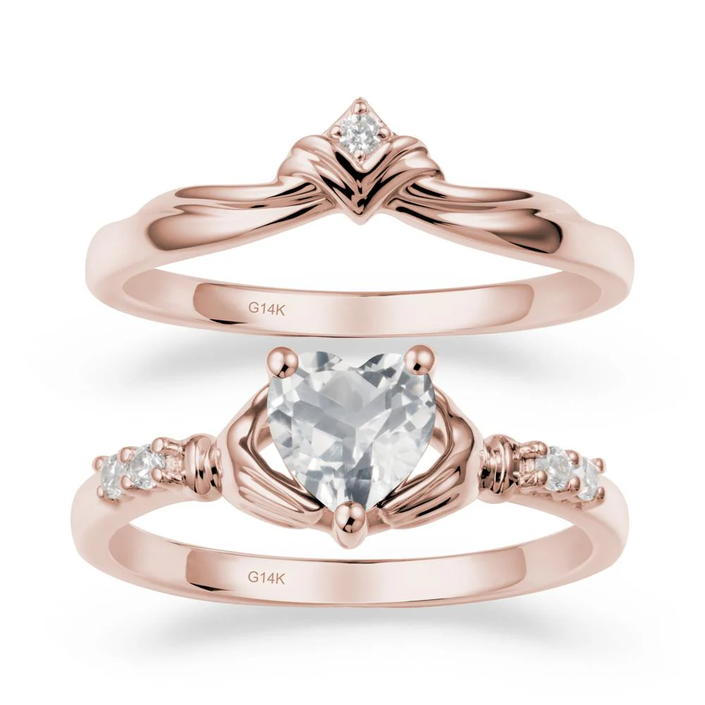 White Topaz Claddagh Ring Bridal Set - Image 2