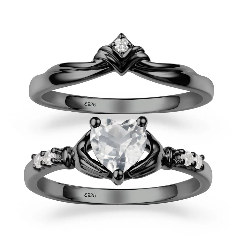 White Topaz Claddagh Ring Bridal Set - Image 8