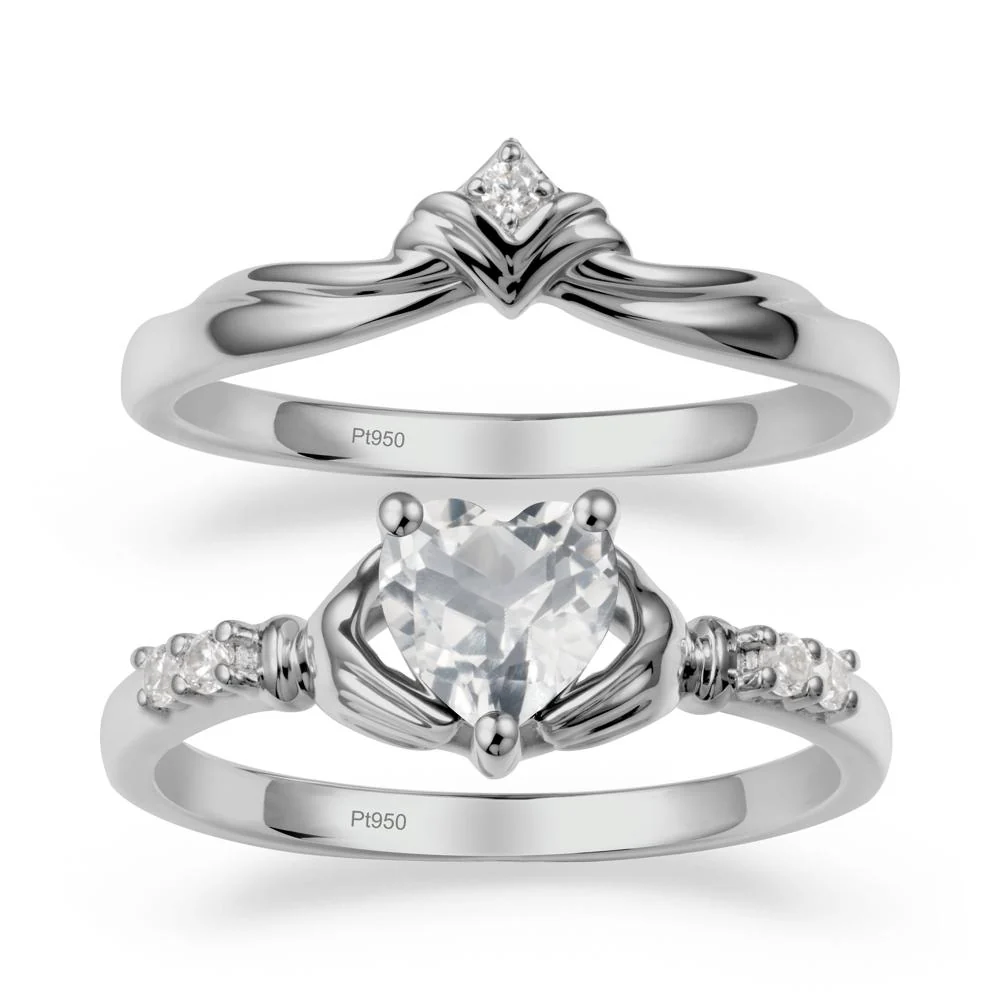 White Topaz Claddagh Ring Bridal Set - Image 9