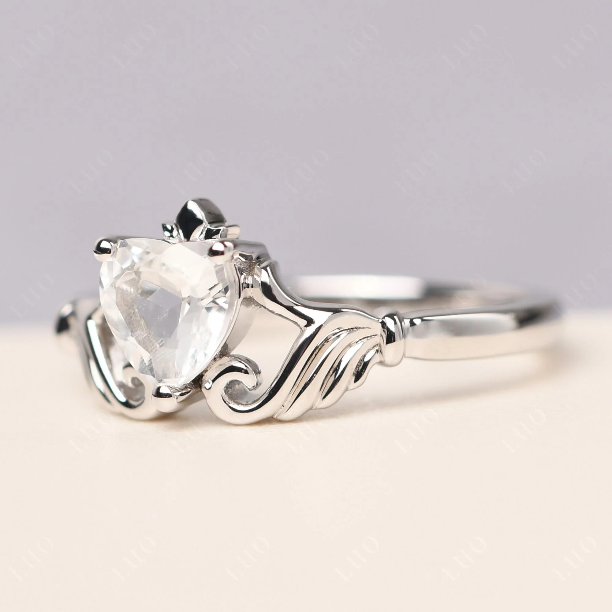 White Topaz Claddagh Ring - Image 30