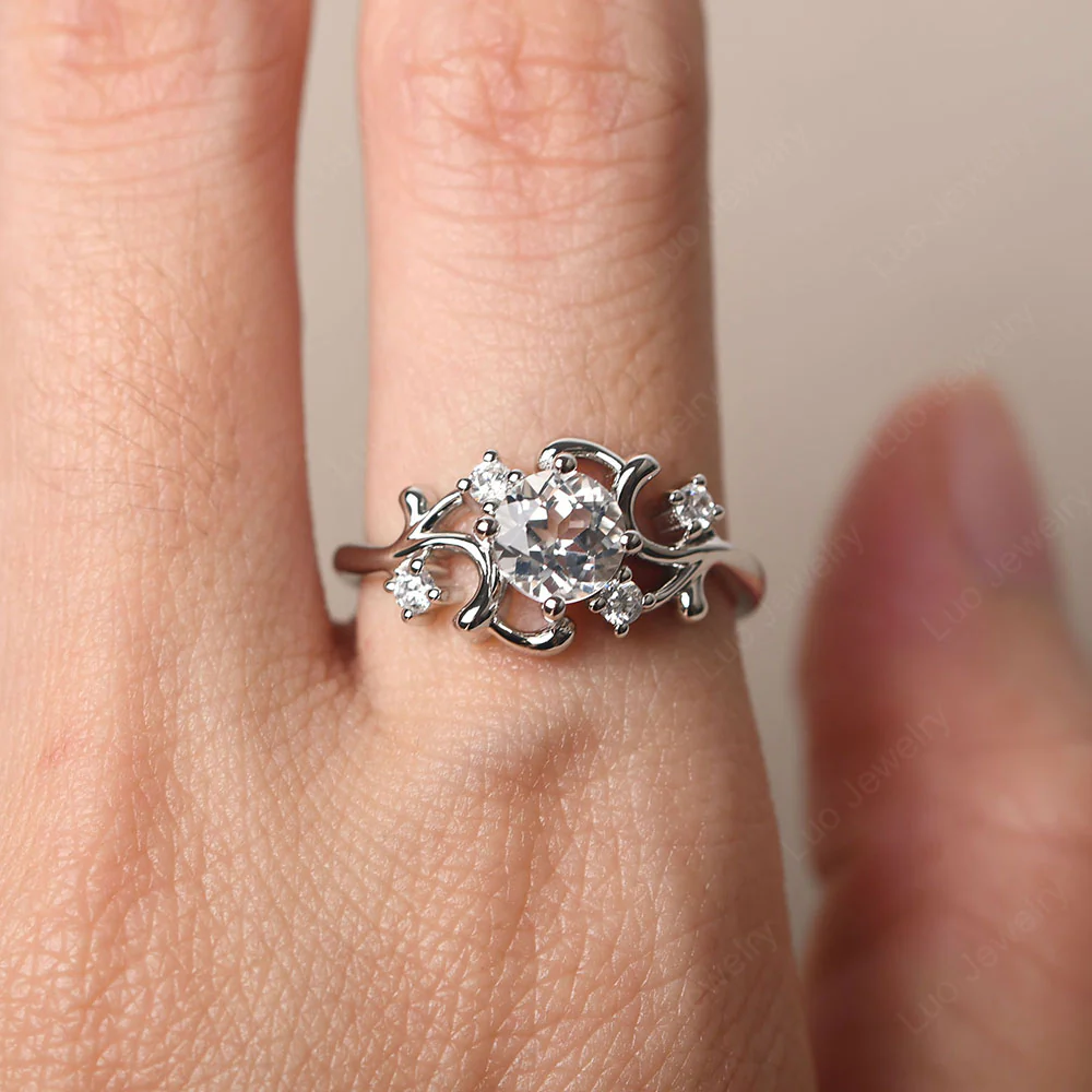 White Topaz Intricate Engagement Ring - Image 5