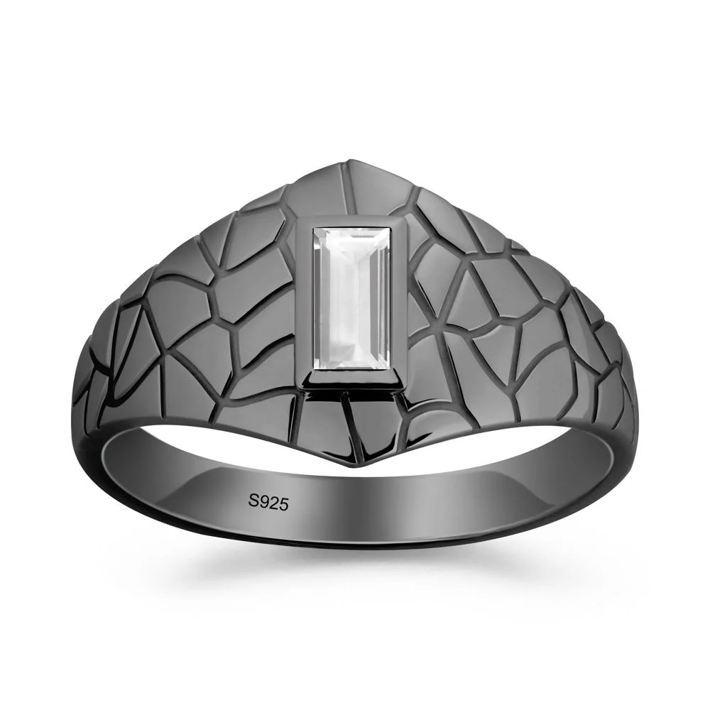 White Topaz Cracked Texture Ring - Image 7
