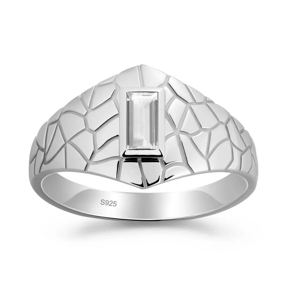 White Topaz Cracked Texture Ring - Image 9