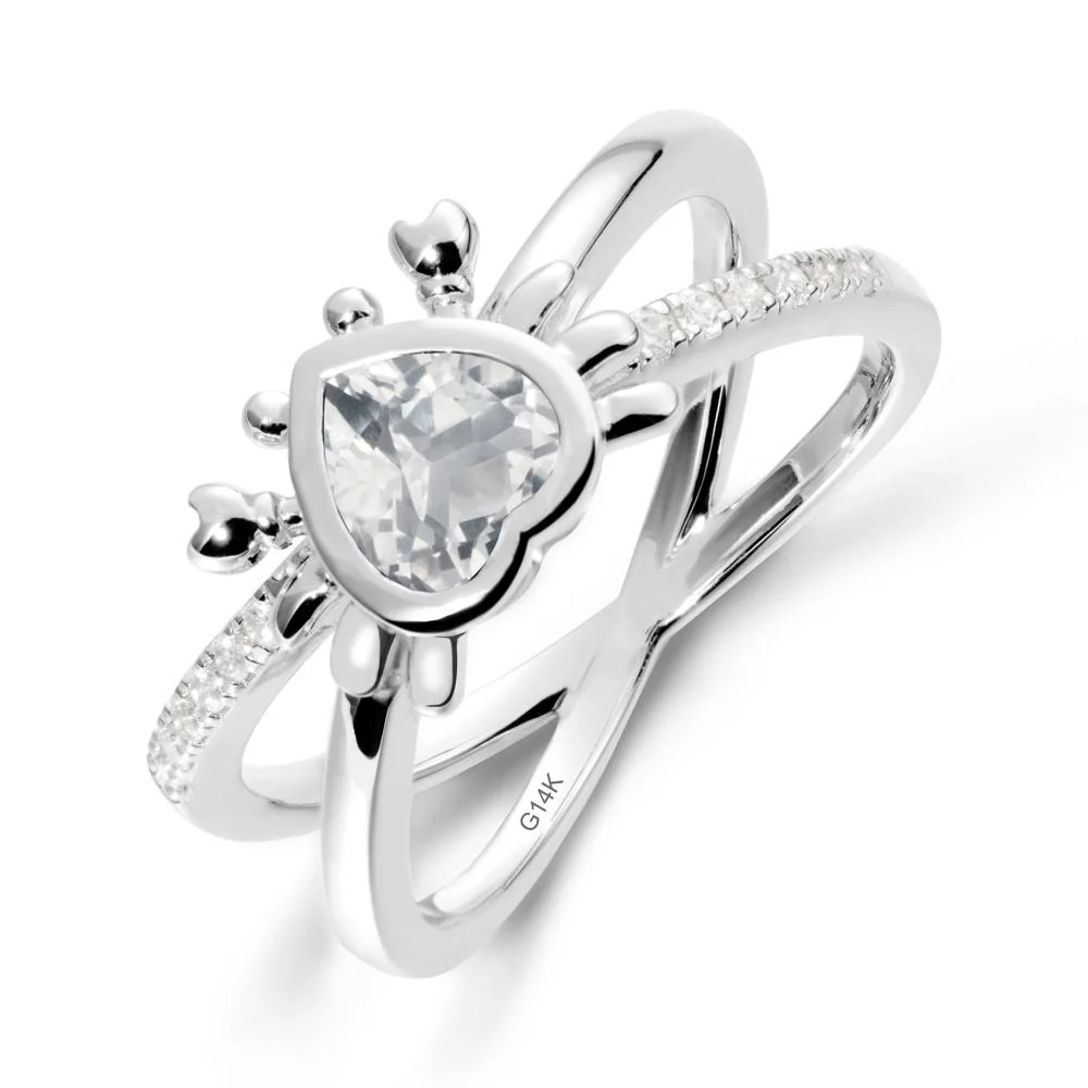 White Topaz Criss Cross Double Band Crab Ring - Image 2