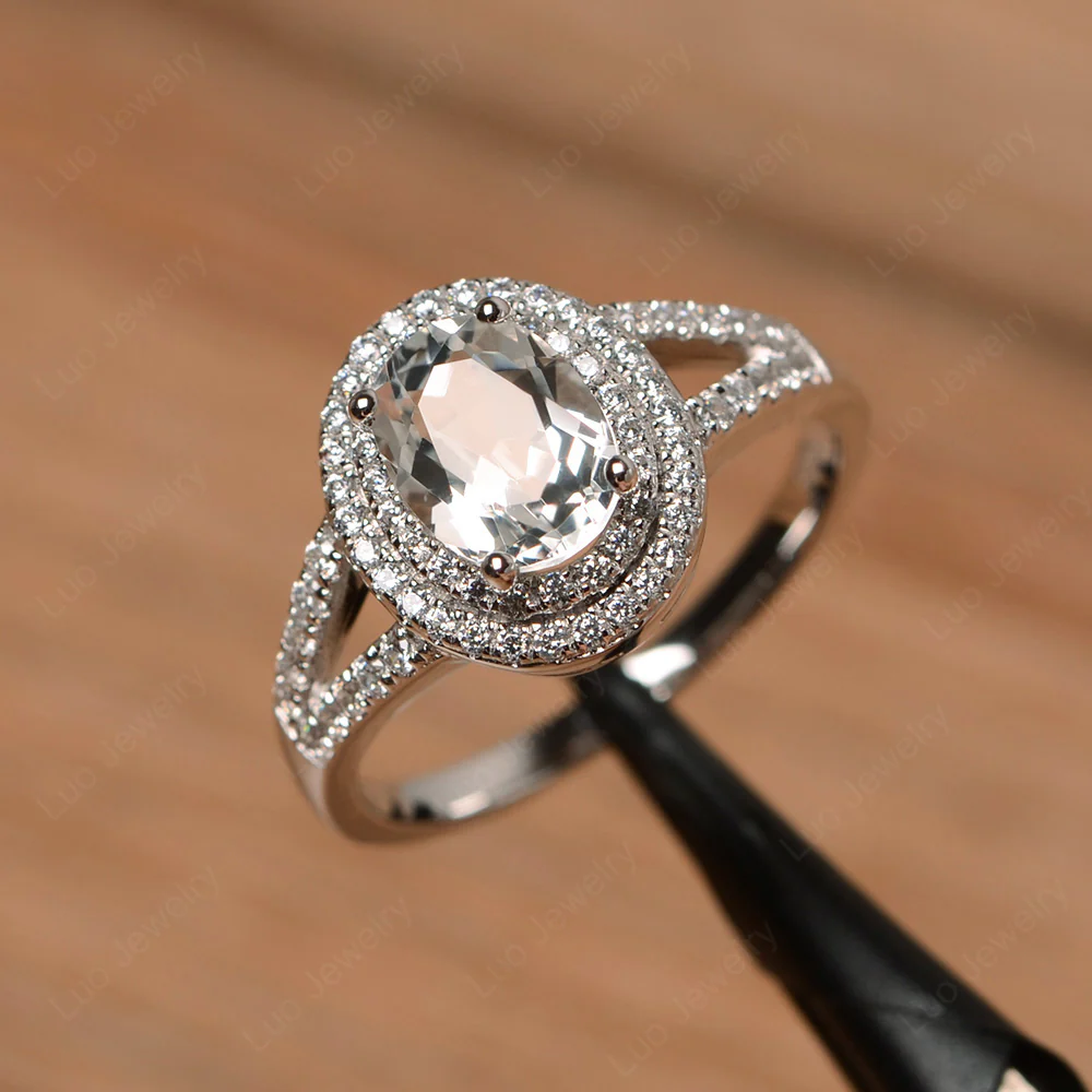 White Topaz Double Halo Engagement Ring - Image 2