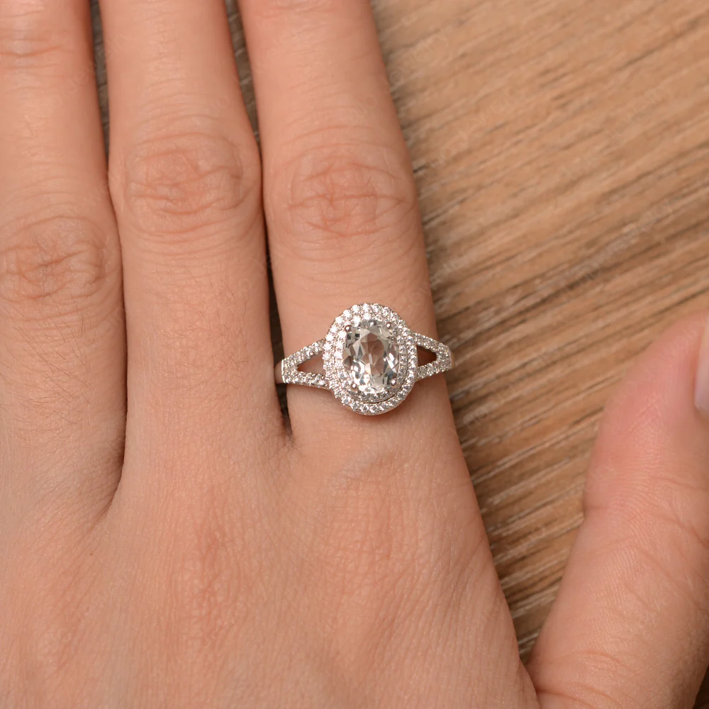 White Topaz Double Halo Engagement Ring - Image 4