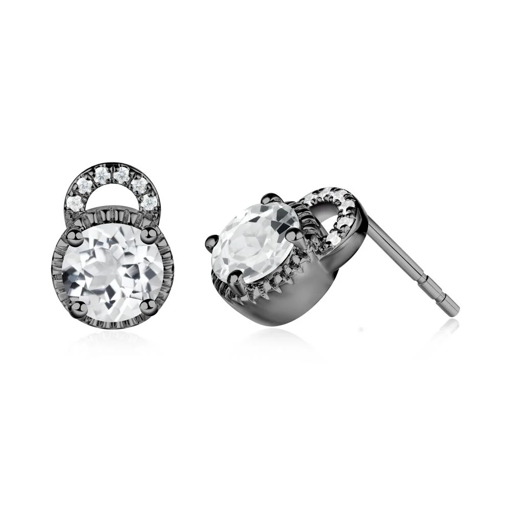 White Topaz Earrings with Sculpted Halo - Image 3