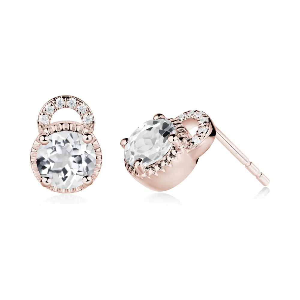 White Topaz Earrings with Sculpted Halo - Image 7