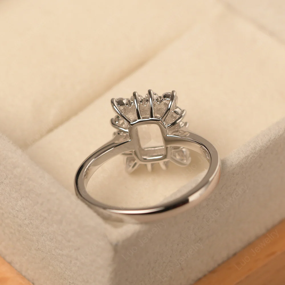 White Topaz Emerald Cut Halo Engagement Ring - Image 3