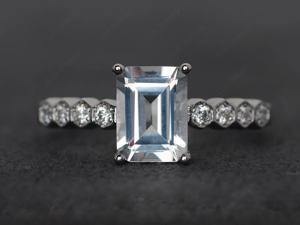White Topaz Engagement Honeycomb Ring