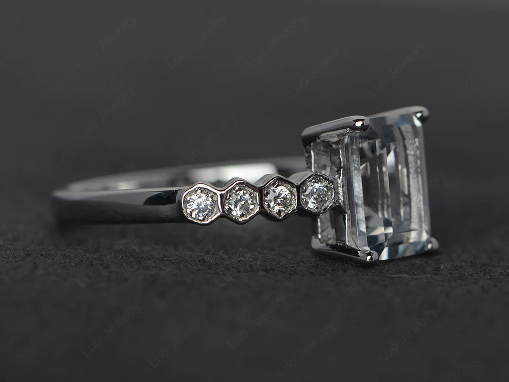 White Topaz Engagement Honeycomb Ring - Image 2