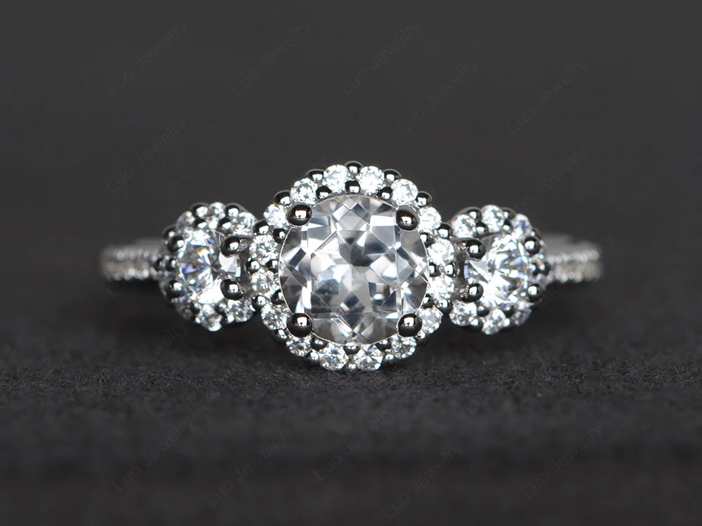 White Topaz Engagement Ring Art Deco