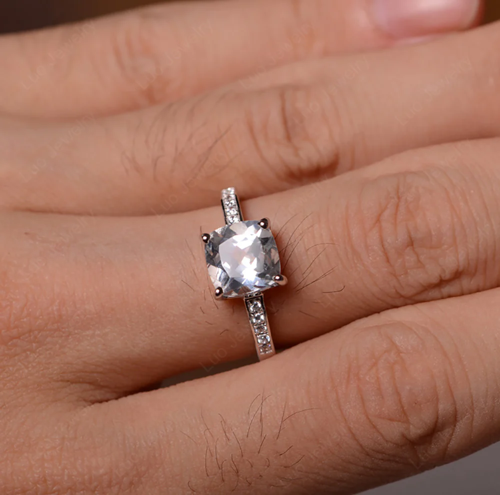 Simple Cushion Cut White Topaz Promise Ring - Image 2