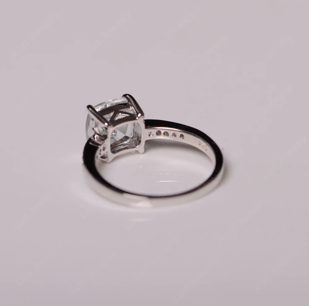 Simple Cushion Cut White Topaz Promise Ring - Image 5