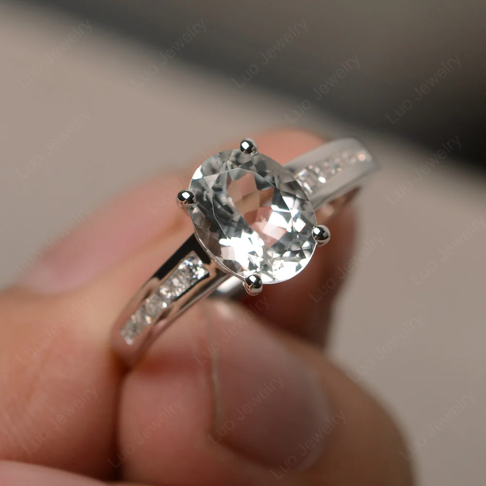 Classic Oval White Topaz Engagement Ring - Image 2