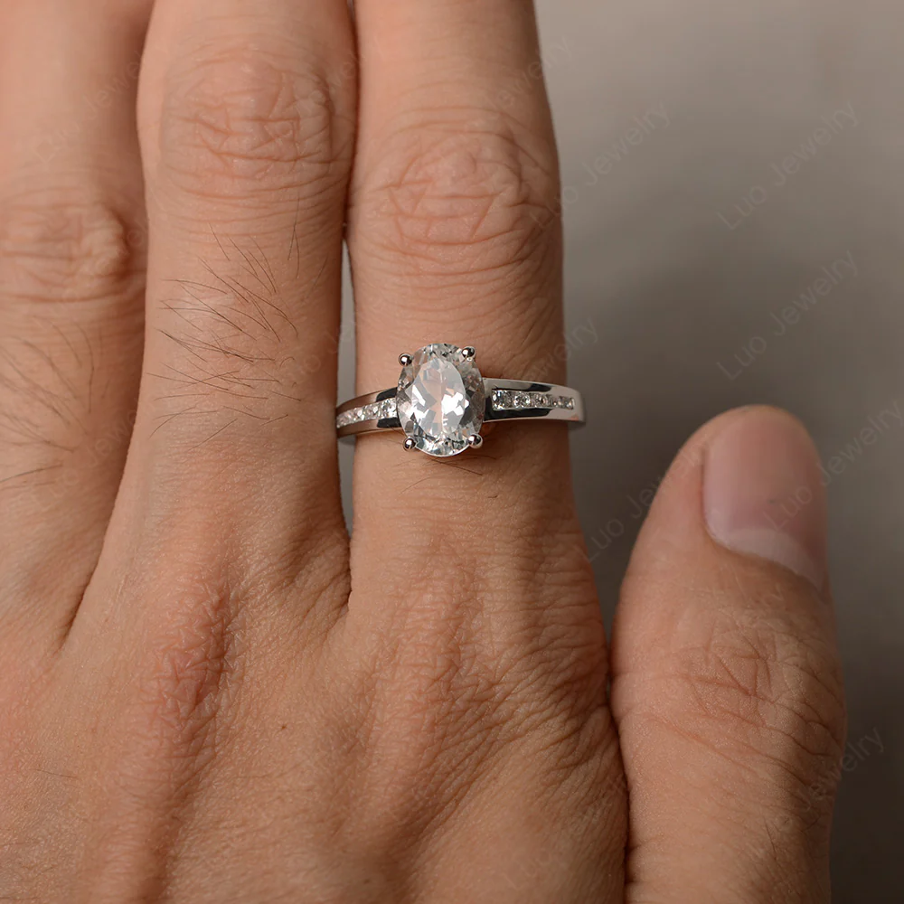 Classic Oval White Topaz Engagement Ring - Image 4