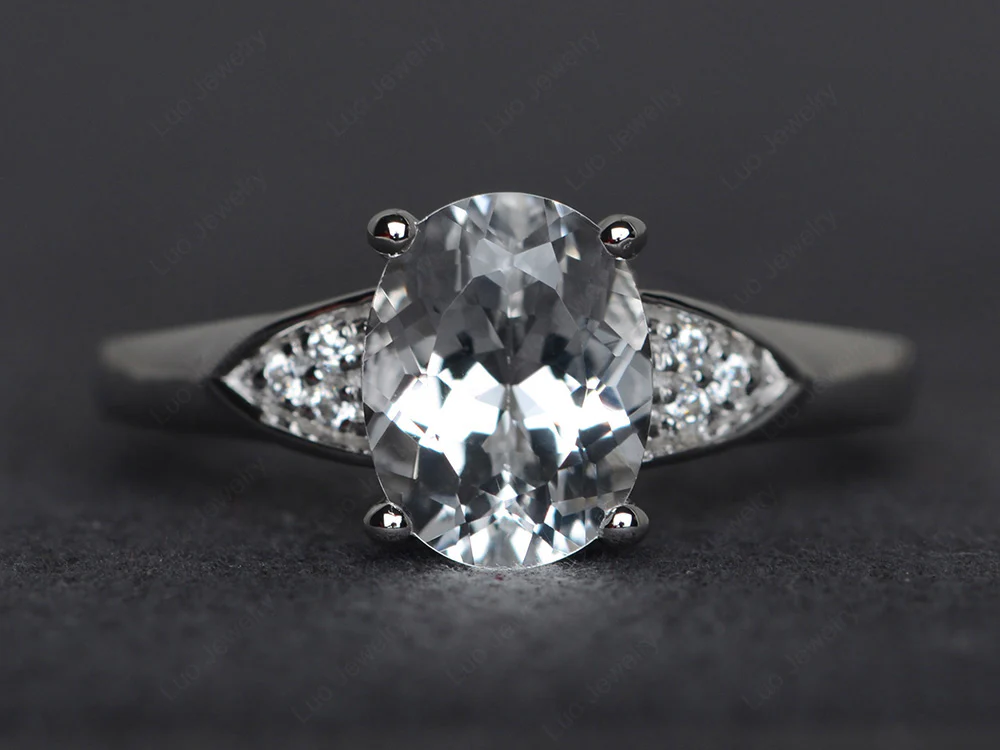 Simple Oval Cut White Topaz Engagement Ring