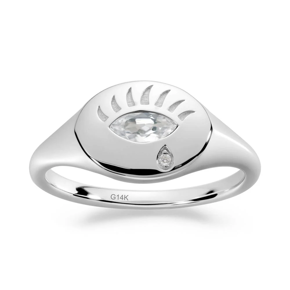 White Topaz Evil Eye Signet Ring - Image 3
