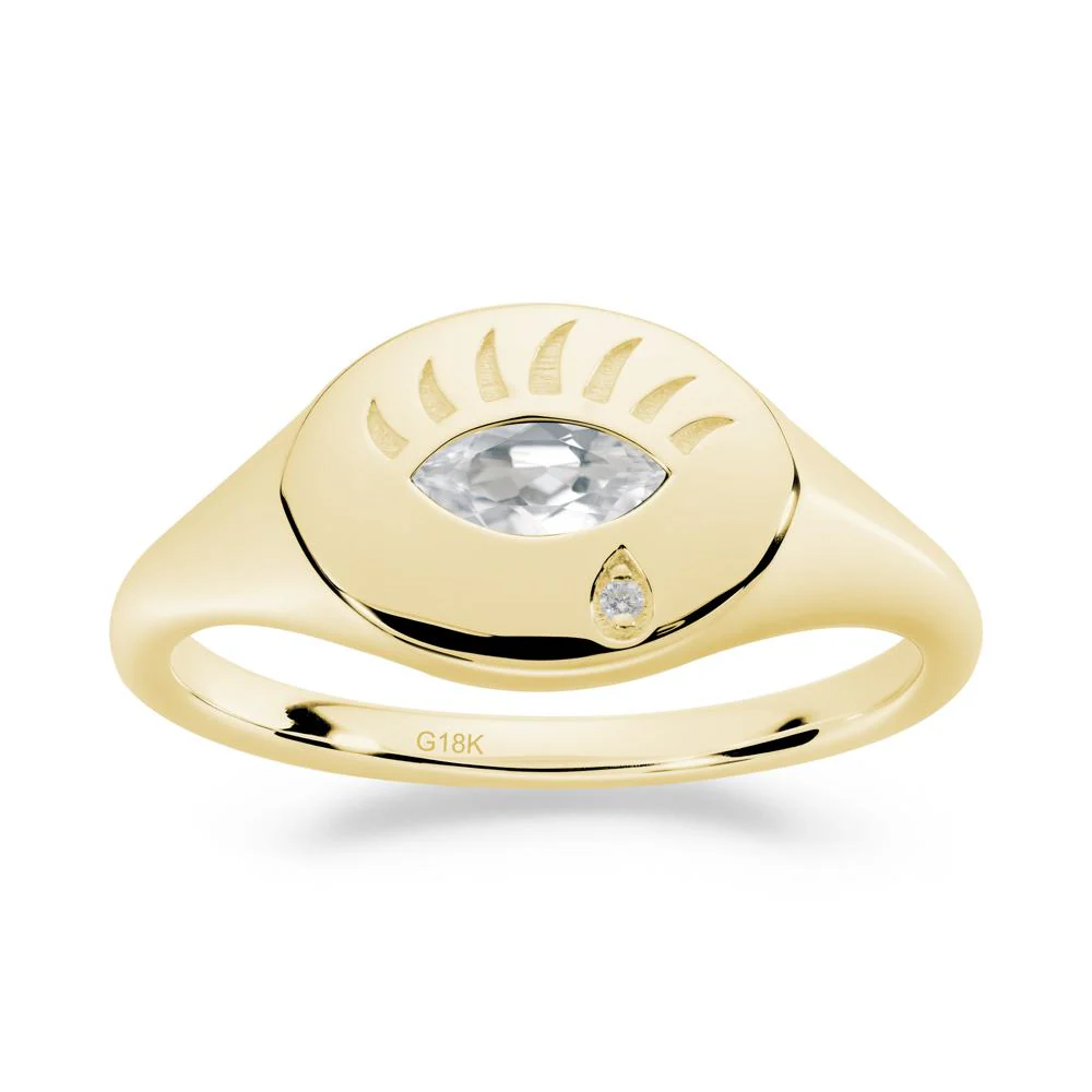 White Topaz Evil Eye Signet Ring - Image 5