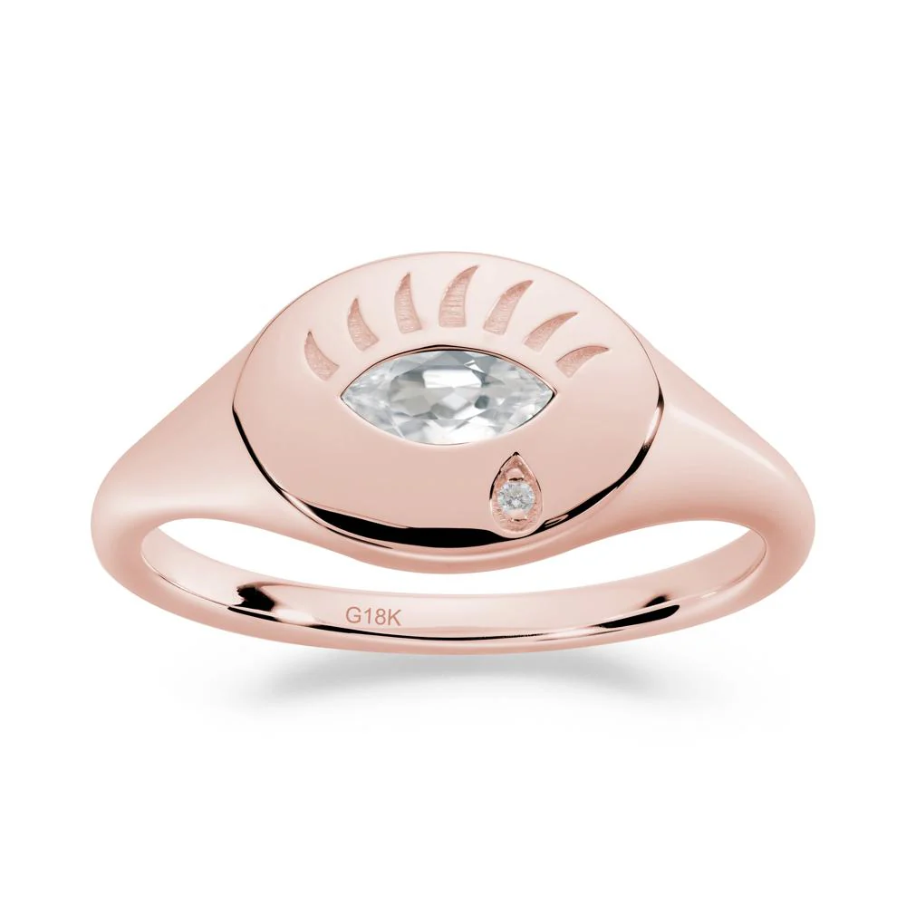 White Topaz Evil Eye Signet Ring - Image 7