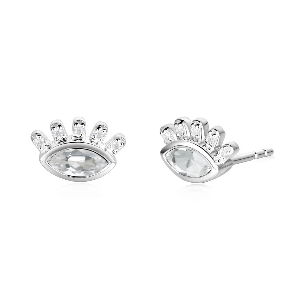 White Topaz Evil Eye Stud Earrings - Image 2