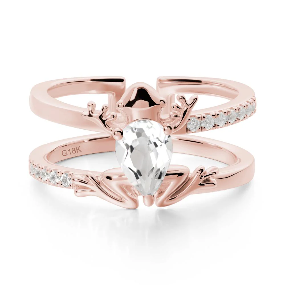 White Topaz Frog Double Band Ring - Image 4