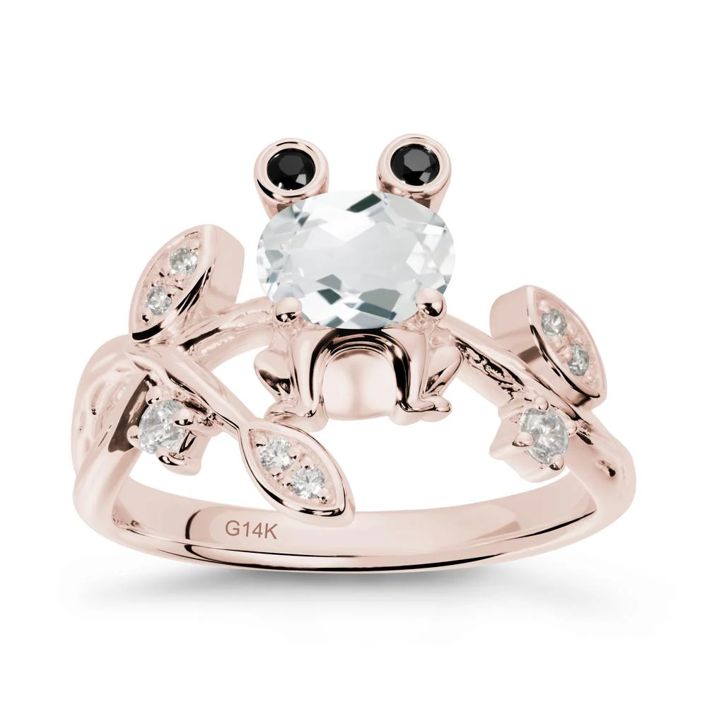White Topaz Frog Ring with Twisting Leaves and Branches - Image 2