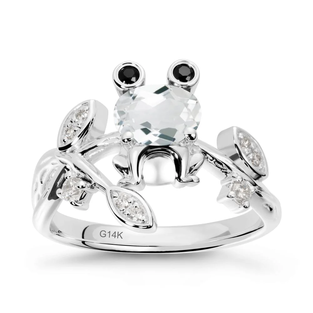 White Topaz Frog Ring with Twisting Leaves and Branches - Image 3