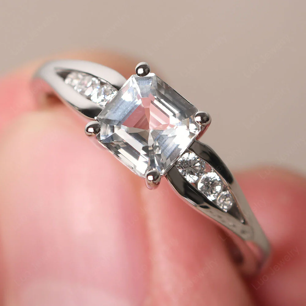 White Topaz Ring with Channel Set Band - Image 3