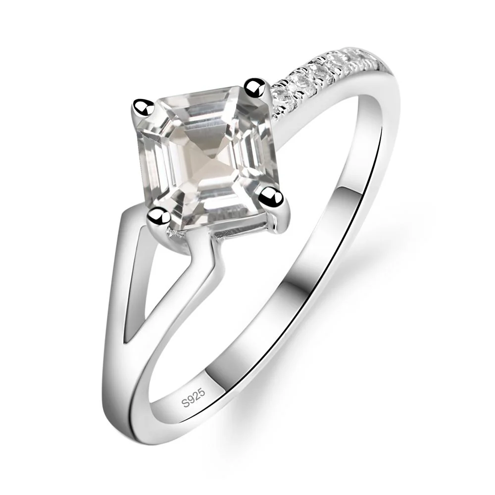 White Topaz Ring Asscher Engagement Ring