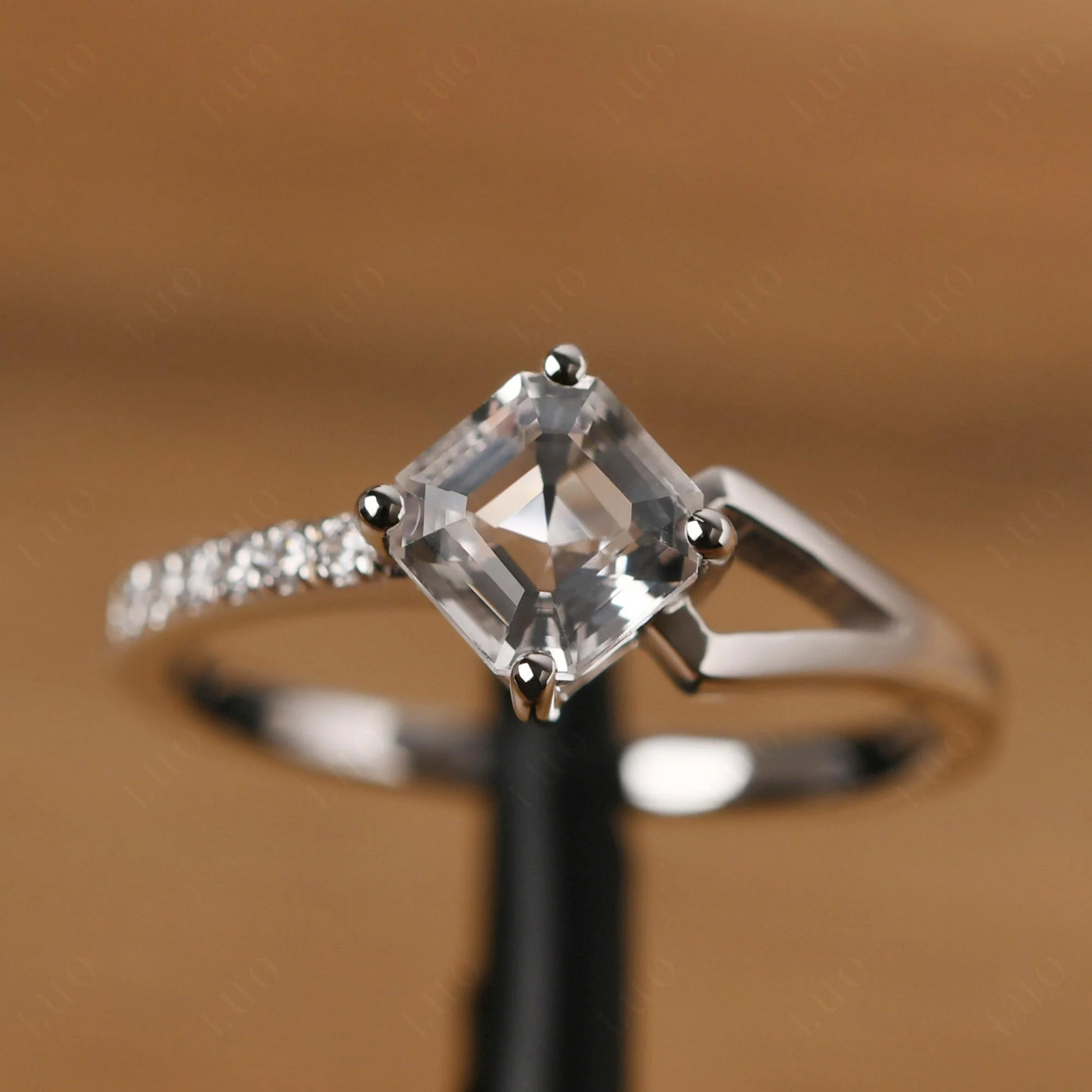 White Topaz Ring Asscher Engagement Ring - Image 10