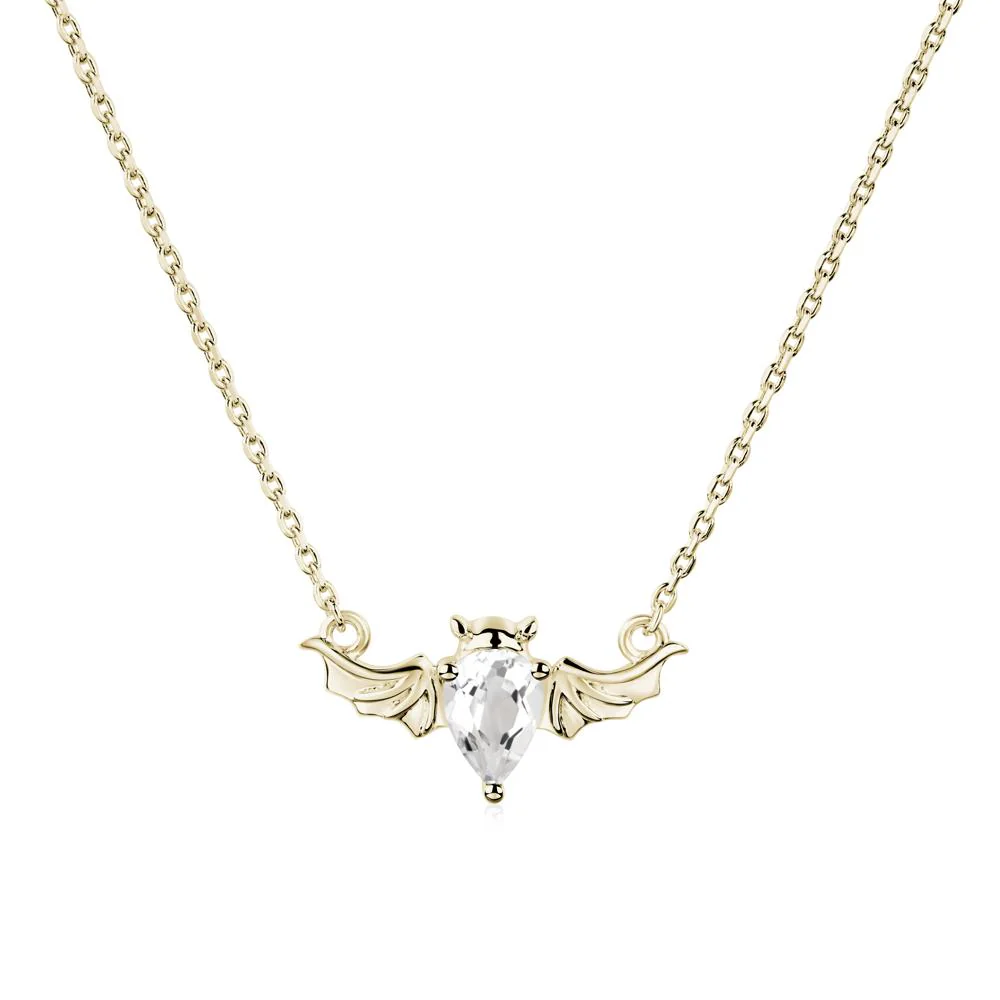 White Topaz Gothic Bat Necklace - Image 3