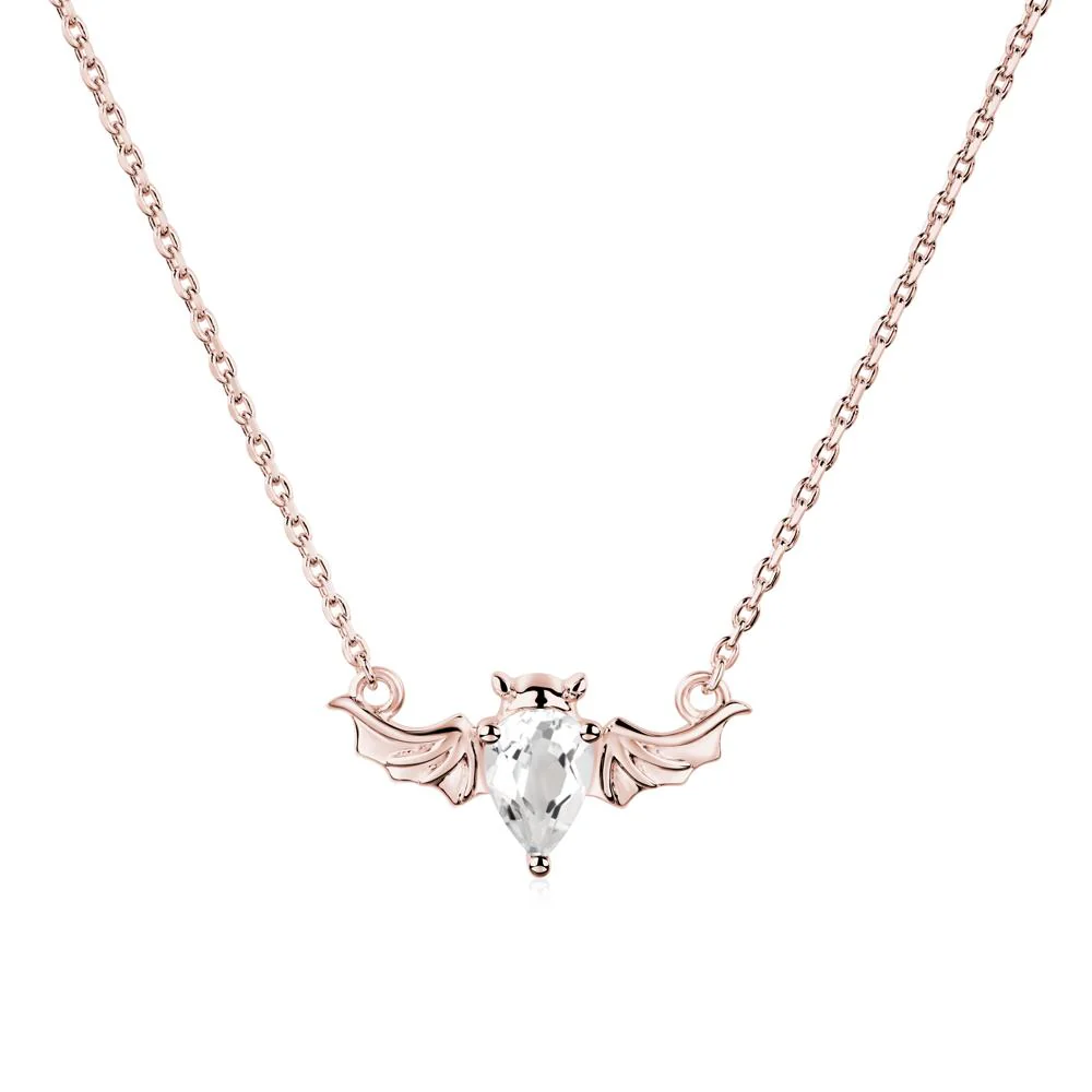 White Topaz Gothic Bat Necklace - Image 4