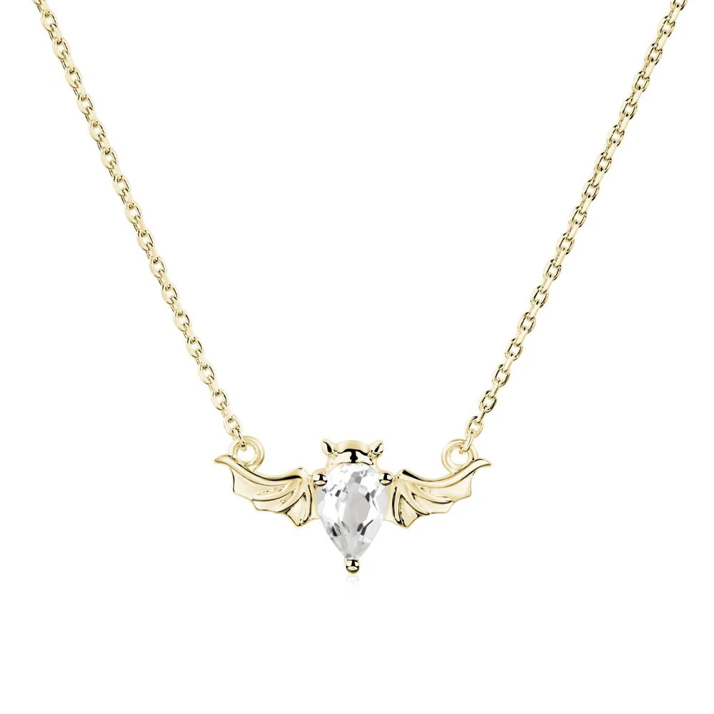 White Topaz Gothic Bat Necklace - Image 6