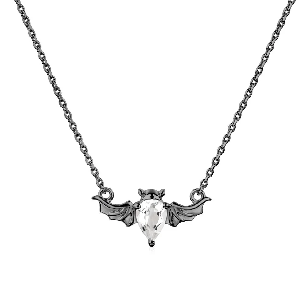 White Topaz Gothic Bat Necklace - Image 7