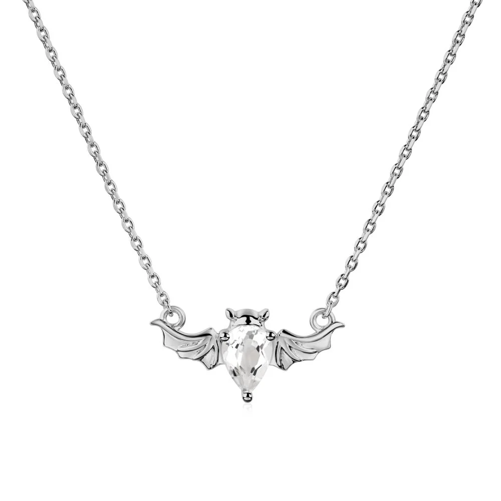 White Topaz Gothic Bat Necklace - Image 8