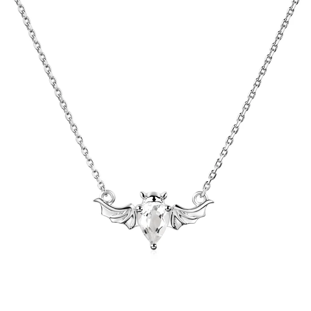 White Topaz Gothic Bat Necklace - Image 9