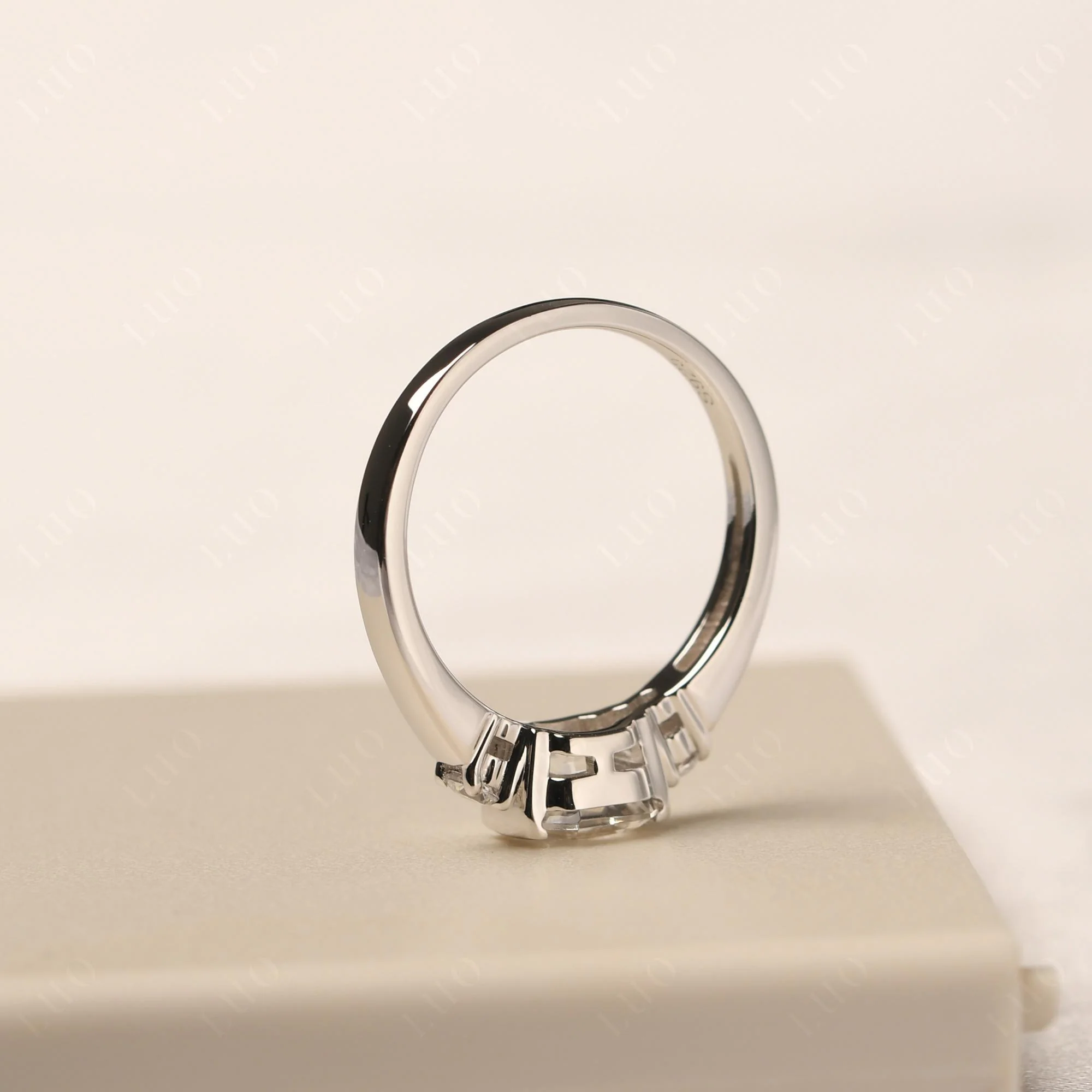 White Topaz Half Bezel Set Asscher Cut Ring - Image 13